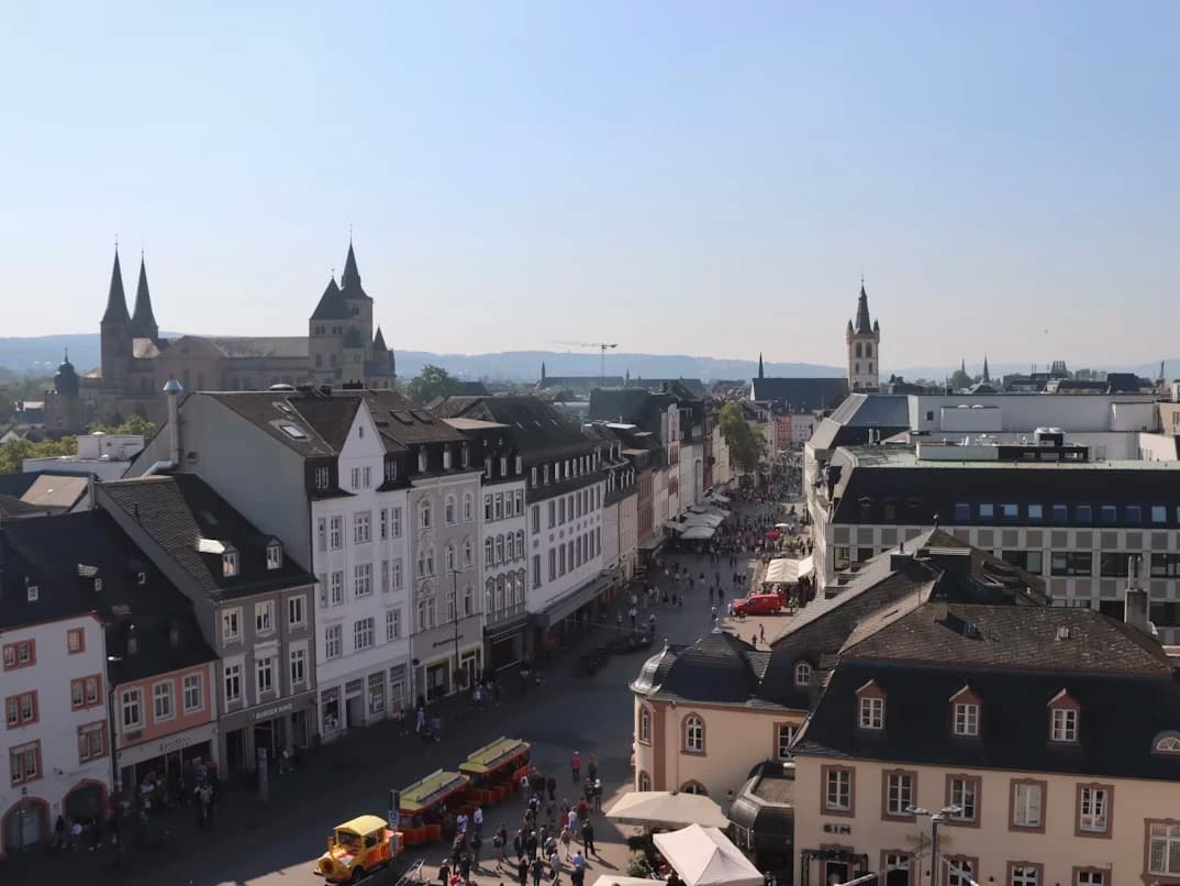 The ancient ruins of the Roman Baths of Trier, with its grand arches and stone columns, are a testament to the city's rich history.