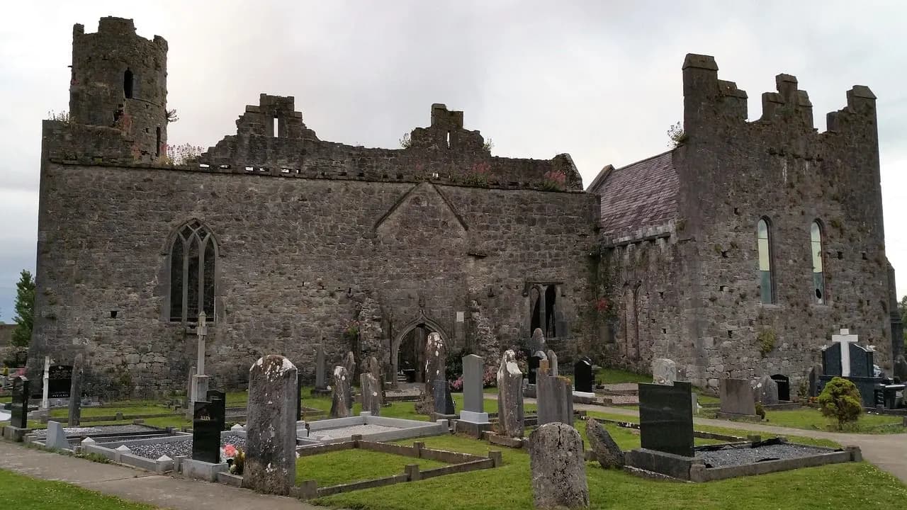 The atmospheric ruins of the medieval Askeaton Franciscan Friary are surrounded by an ancient graveyard in County Limerick.